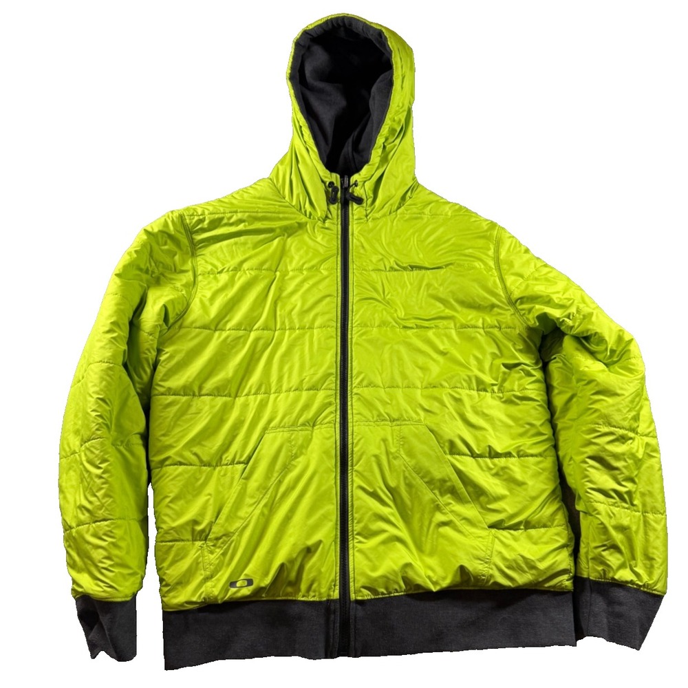 Vintage Y2k Oakley Reversible Puffer Jacket Zip Hoodie Full Zip Sweatshirt Green